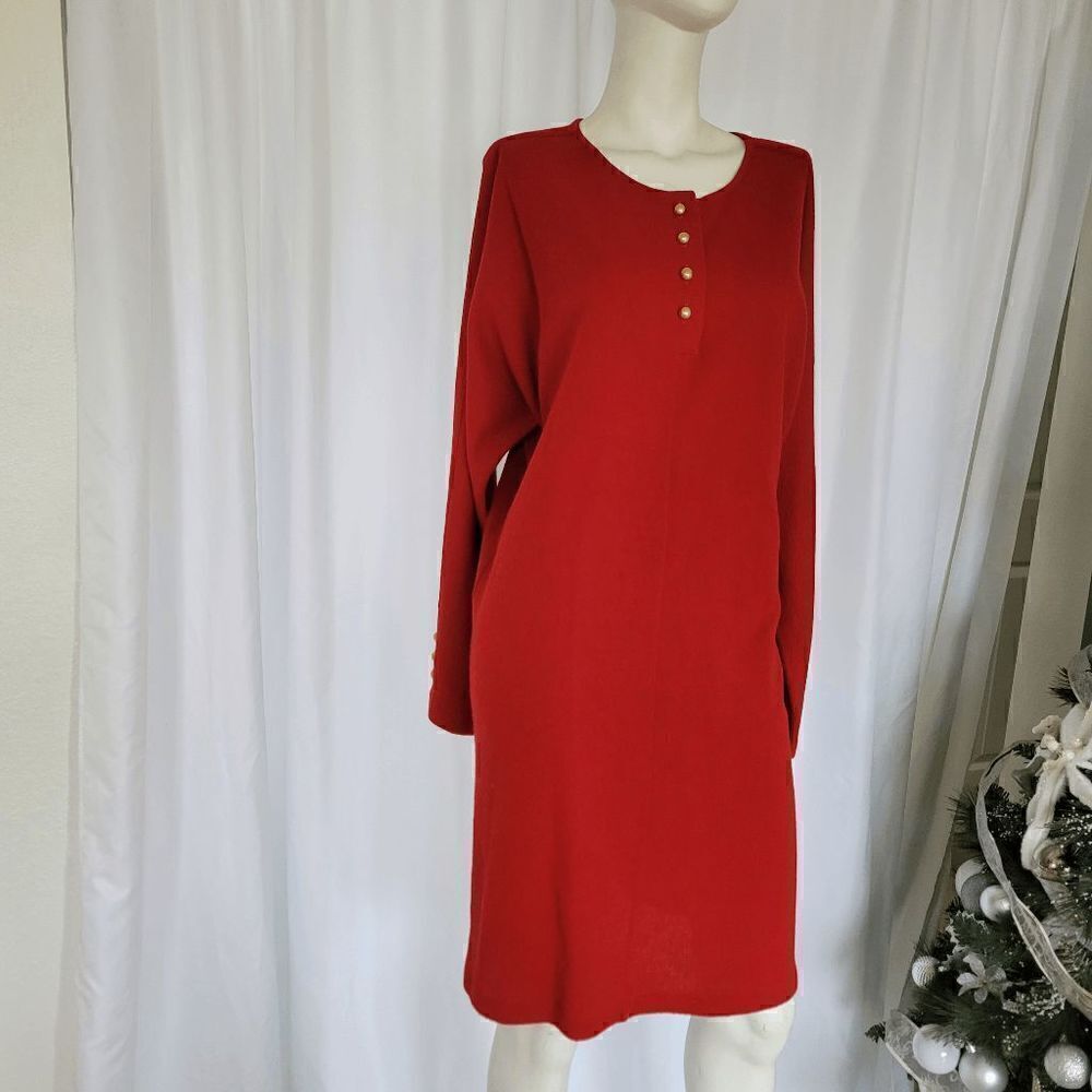 Vintage Liz Claiborne red rare wool blend dress gold buttons design size L